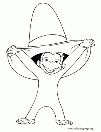 monkeys happy monkey smiling and holding hat coloring page