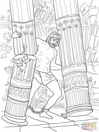 Samson Pushing Down Pillars Coloring Online Super Coloring 172326 