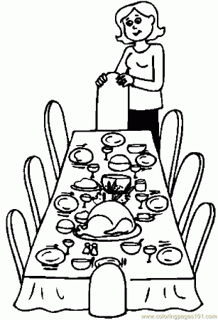 Printable Coloring Page Dinner Table Holidays Thanksgiving Day 