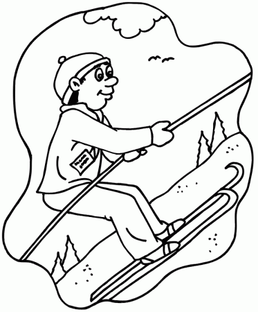 Skiing Coloring Page | A Skier Pulled By A Rope