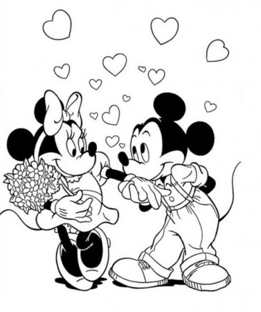 Mickey Kissing Minnie's Hand Coloring Page - Disney Coloring Pages 