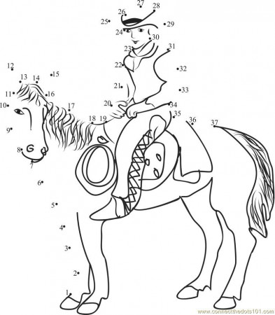 Connect the Dots Cowboy with horse (Cartoons > Cowboys) - dot to 