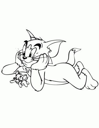 Cute Tom And Jerry Lying Down Coloring Page | Free Printable 