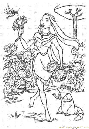 Flowers And Pocahontas Coloring Pages Free: Pocahontas Alone 