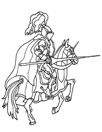 Knight and Horse Coloring Page | Knight Jousting On Horse