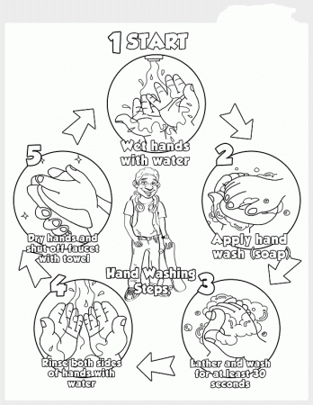 Steps To Washing Hands Coloring Page