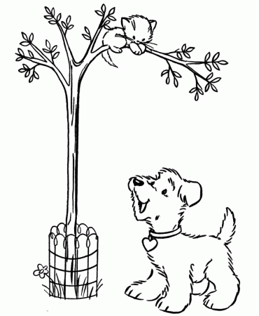 Arbor Day Dog And Baby Cat Coloring Pages - Arbor Day Coloring 