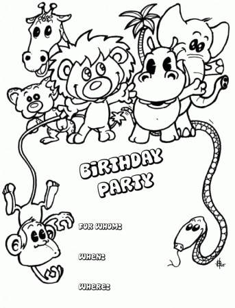 Card Happy Birthday With Pictures Party Animals Coloring Pages 
