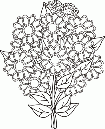 Bouquet of Flowers with Butterfly Coloring Page | Greatest 