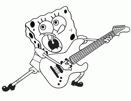 Spongebob Plays Guitar Coloring Page | HM Coloring Pages