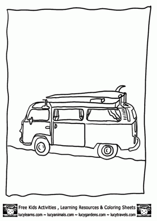 Free Car Coloring Pages VW Camper Van,Lucy's Camping Coloring 