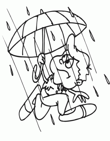 Spring Coloring Page | Boy Running With Umbrella