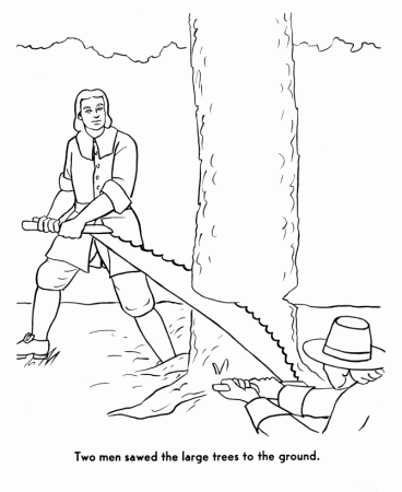 Pilgrims First Thanksgiving Coloring Page - Pilgrims used tools to 