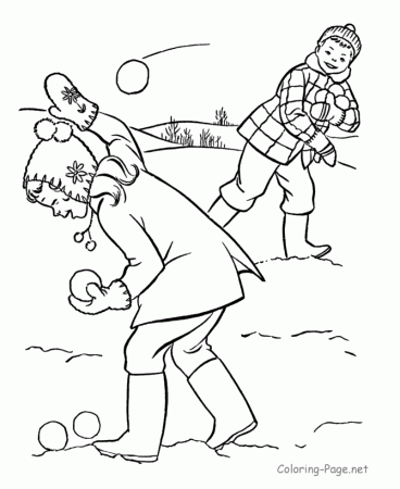 snowball fight Colouring Pages