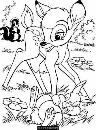 Bambi Flower and Thumper Printable Coloring Page | eColoringPage 