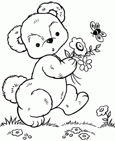 BlueBonkers: Teddy Bear Coloring Page Sheets - Bear, flower, and a bee