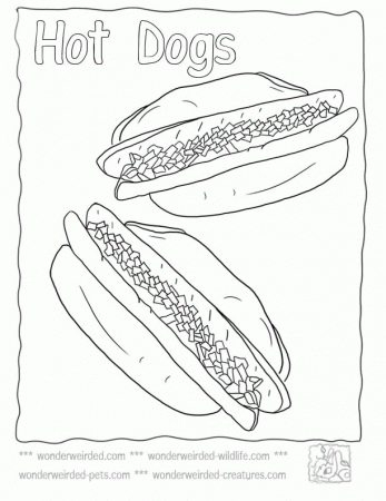 Hot Dog Picture to Color, Echo's Free Food Coloring Pages Hot Dog 