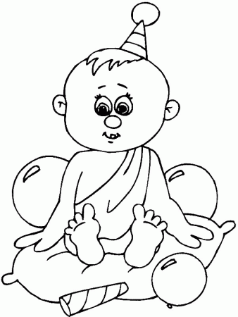 Baby Boy With Balloon Coloring Pages: Baby Boy Printable Coloring 