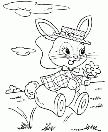 Easter Kids Coloring Pages - Free Printable Hopping easter bunney 