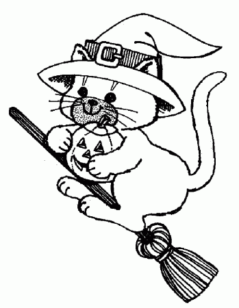 Cat on Broom of Halloween Coloring Pages – Free Halloween Coloring 