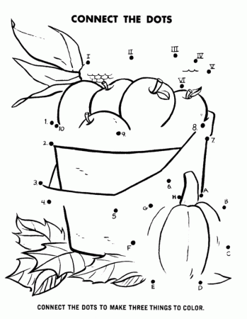 Dot-to-Dot Coloring Activity Pages | Kids Apples, Corn, Pumpkin 