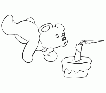 Birthday Coloring Page | A Teddy Bear Blowing Out Candles