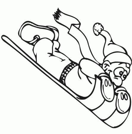 Sledding Coloring Page | Kid Lying Down On Sled