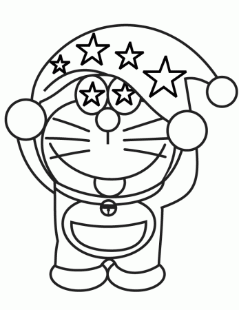 Doraemon Wearing Hat With Stars Coloring Page | Free Printable 