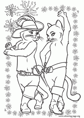 Puss in Boots - Puss in Boots and Kitty Softpaws coloring page