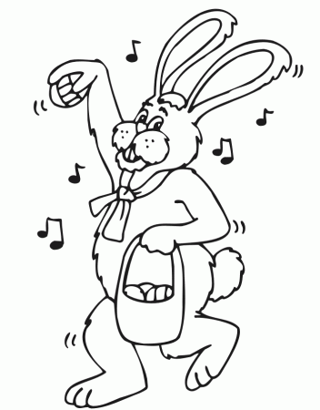 Easter Bunny Coloring Page | An Singing Easter Bunny With His Basket