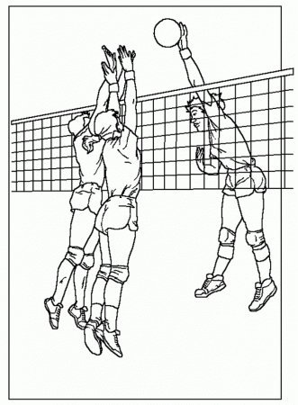 Coloring & Activity Pages: Volleyball - 3 Players at the Net 