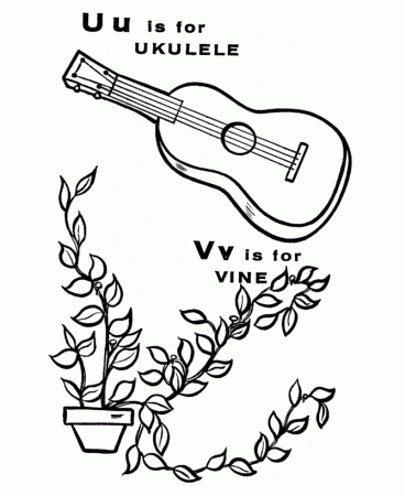 ABC Alphabet Coloring Sheets - U/V is for Ukulele / Vine 