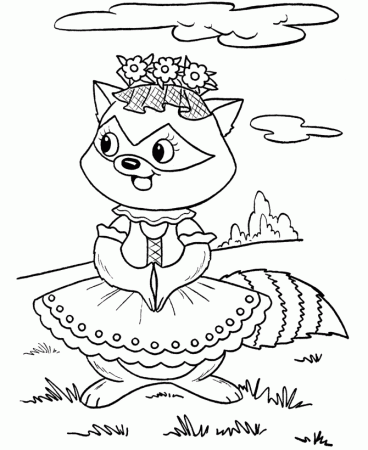 Easter Kids Coloring Pages - Free Printable Raccoon dressed up for 