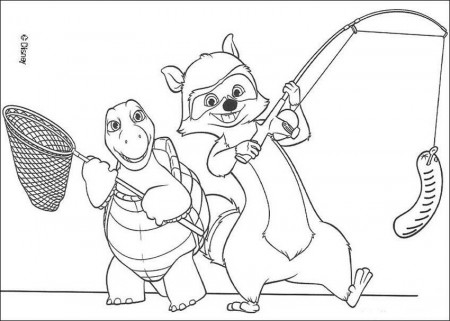 Over the Hedge coloring book pages - Verne and RJ