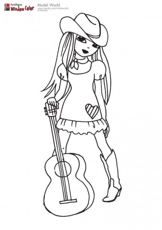 cowgirl with guitar | coloring pages