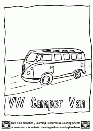 Free Car Coloring Pages VW Camper Van,Lucy's Camping Coloring 