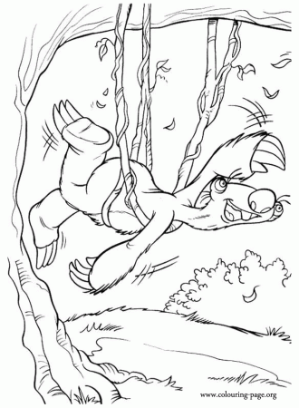 Ice Age - Sid hanging on a tree branch coloring page