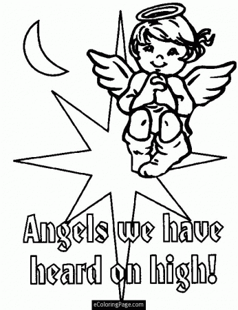 Angel Baby Girl Angel with a Star and Moon Coloring Page for Kids 