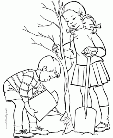 Two Brother Plant Tree Fall - Fall Coloring Pages : Coloring Pages 