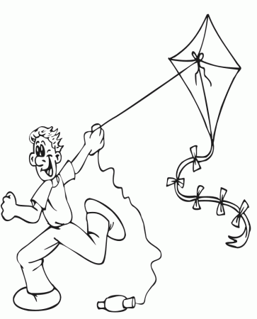 Kite Coloring Page | Kid Flying Kite