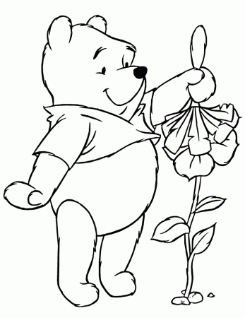 Winnie The Pooh Cleaning A Flower Coloring Page | Free Printable 