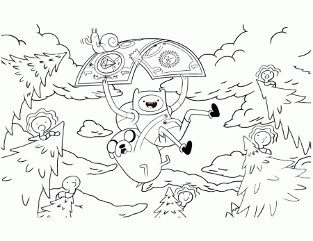 Adventure Time Finn And Jake Parachute With Money Coloring Page 