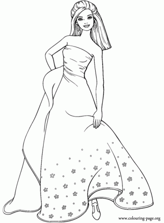 Barbie - Barbie wearing a long dress coloring page