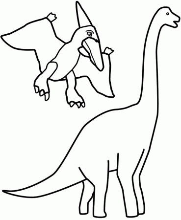 Pterodactyl and Brachiosaurus - Coloring Page (