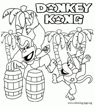 Coloring Page Of Donkey Kong And Diddy Kong In The Jungle 