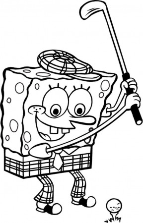 Spongebob Playing Golf Coloring Page - Spongebob Cartoon Coloring 