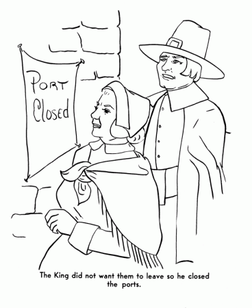 Pilgrims First Thanksgiving Coloring Page - King James orders 