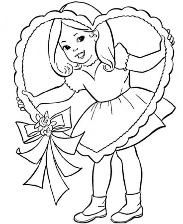 Happy Valentine Girl With Heart Coloring Sheets