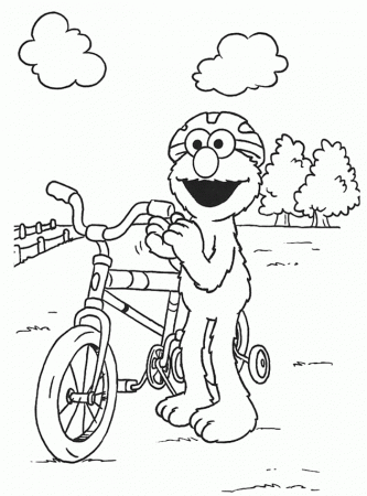 Elmo Playing Bicycle Coloring Page - Elmo Coloring Pages 