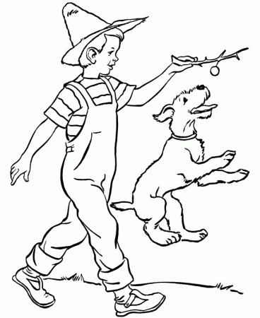 Farm Boy And His Dog Dog Coloring Page